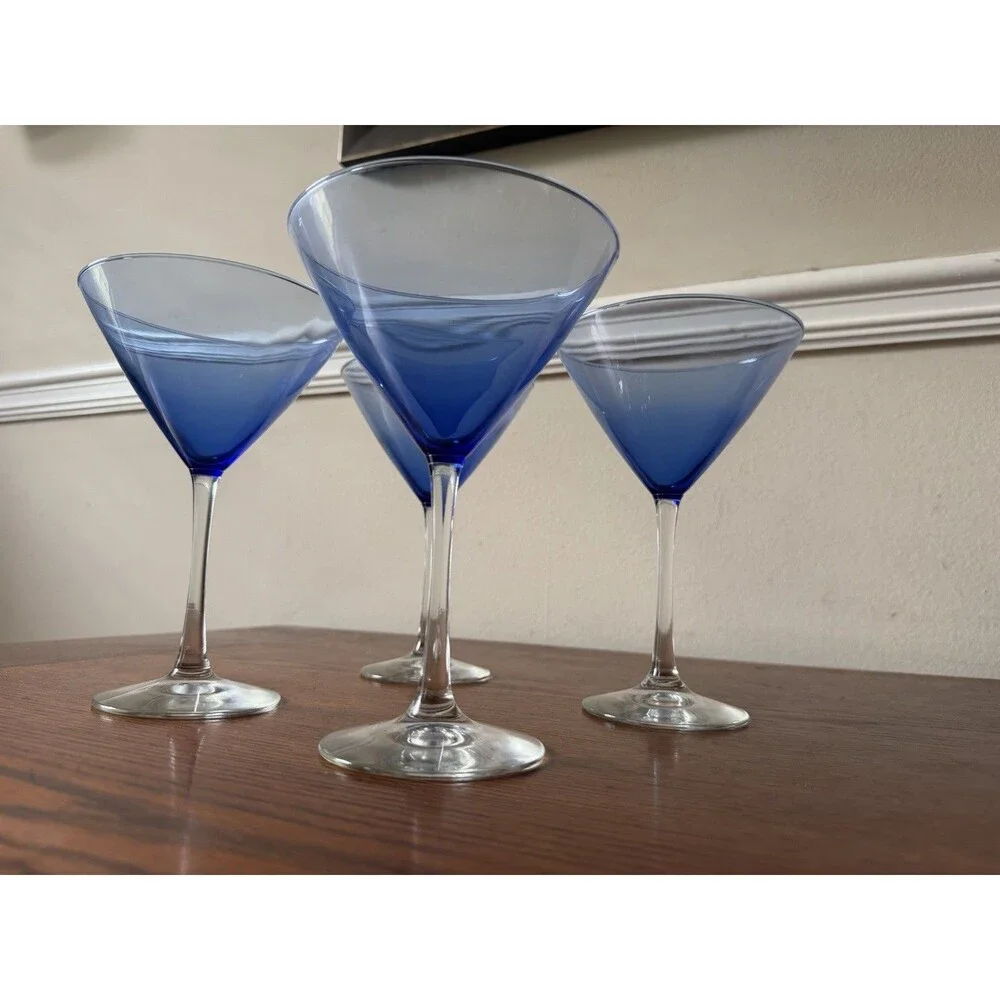 Set of 4 Libbey Vina Blue Martini Glasses 7 3/8